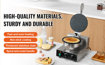 SucceBuy Electric Ice Cream Cone Maker Commercial Non-Stick Stainless Steel Egg Roll Mold with Temperature and Time Control