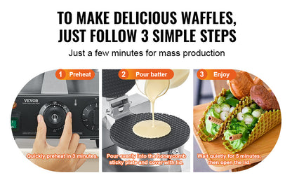 SucceBuy Electric Ice Cream Cone Maker Commercial Non-Stick Stainless Steel Egg Roll Mold with Temperature and Time Control
