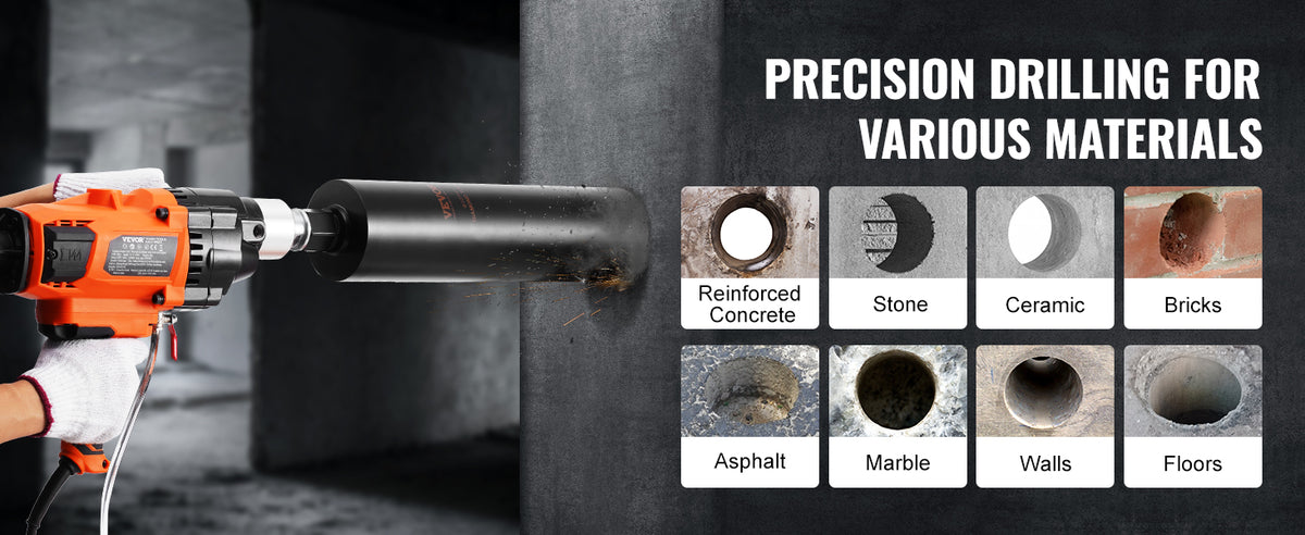 SucceBuy 2000W/2600W Handheld Core Drill Machine Drilling Diameter Wet&Dry Diamond Core Drill Rig Rugged Concrete Core Drill
