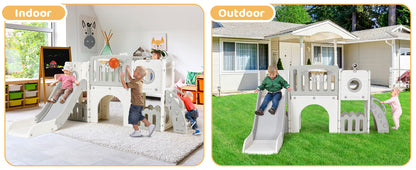 Toddler Slide, 9 in 1 Kids Slide and Climber Playset Indoor Outdoor Playground for Children, w/Basketball Hoop & Ball Telescope
