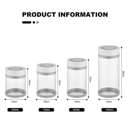 600/750/950/1350Ml Electric Vacuum Sealing Glass Jars Smart Tank Food Storage Container for Kitchen Coffee Beans Tea Storage