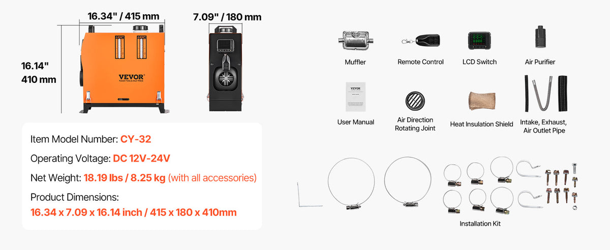 SucceBuy Diesel Heater 5/8KW Diesel Air Heater with Remote Control Low Noise Diesel Parking Heater Fit for RV Truck Camper Van