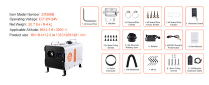 SucceBuy 2/8KW Diesel Heater 12V/24V All in One Diesel Air Heater with Bluetooth CO Alarm Portable Diesel Heater Car Heater for Vehicles and Outdoors