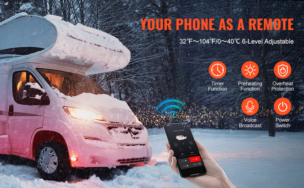 SucceBuy 8KW Car Heater 12V/24V All in One Diesel Air Heater Bluetooth/Display/CO Alarm Horizontal Diesel Heater for Vehicle RV
