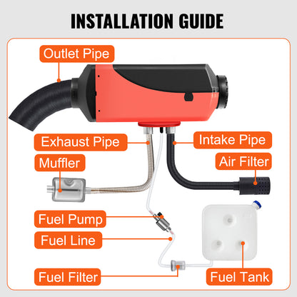 SucceBuy 2KW Diesel Air Heater 12V Diesel heater Parking heater with Silencer Car Heater with LCD switch for Car Bus RV Truck