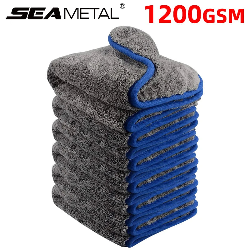 40X40Cm Car Wash Microfiber Towel 1200GSM Super Absorption Car Cleaning Drying Cloth Hemming Towels Detailing Care Rags