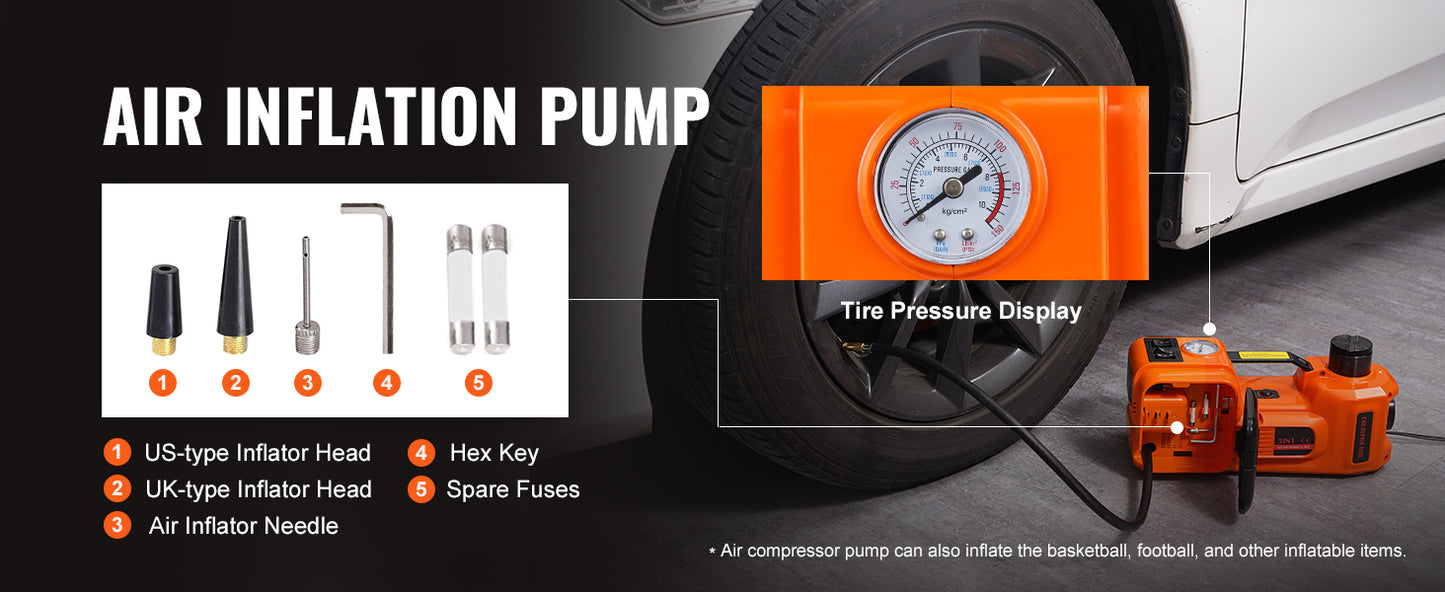 SucceBuy 5T Electric Car Jack Hydraulic Car Jack with Built-in Inflatable Pump LED Light Car Jack for SUV MPV Truck Change Tire