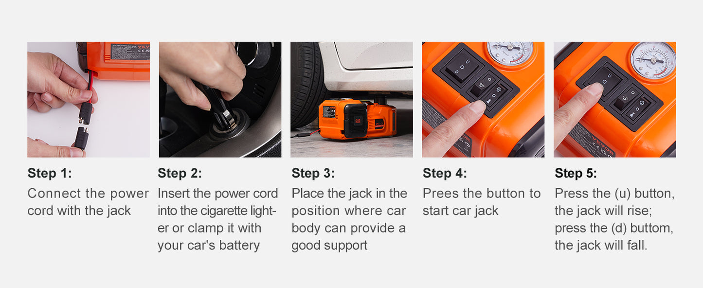 SucceBuy 5T Electric Car Jack Hydraulic Car Jack with Built-in Inflatable Pump LED Light Car Jack for SUV MPV Truck Change Tire