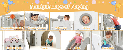 Toddler Slide, 9 in 1 Kids Slide and Climber Playset Indoor Outdoor Playground for Children, w/Basketball Hoop & Ball Telescope