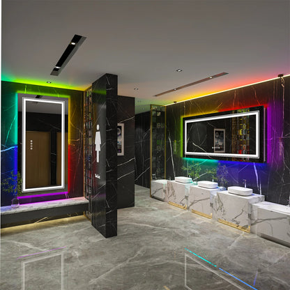 Large Bathroom LED Vanity Mirror RGB Color Changing Backlit Bathroom Mirror Shatterproof Dimmable Anti-Fog Led Mirror
