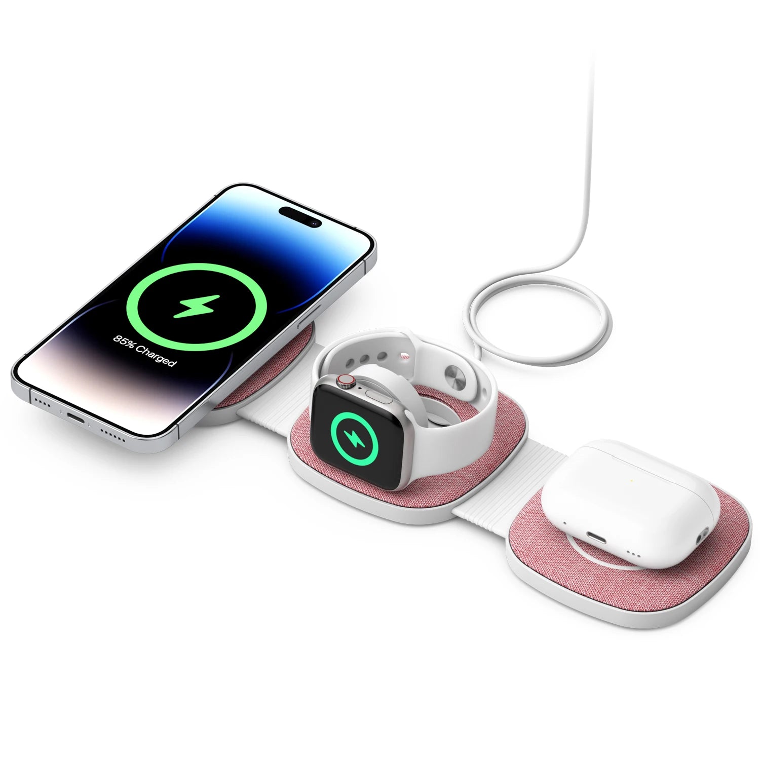 Charging Station for Apple Multiple Devices - 3 in 1 Foldable Magnetic Wireless Charger Dock - Travel Charging Pad for Iphone 15