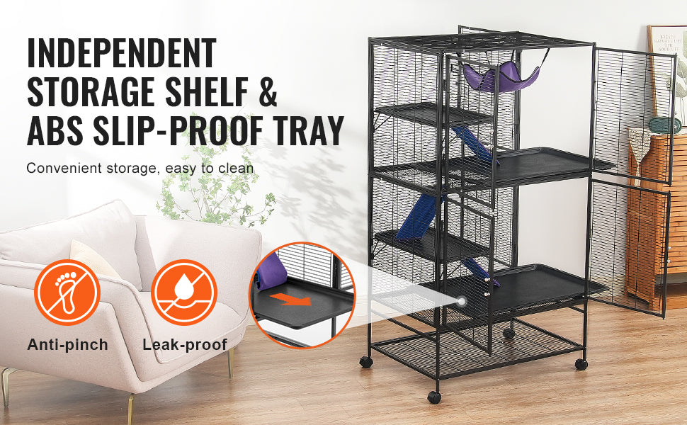SucceBuy 64.6" Rolling Metal Ferret Cage Large 4-Tier Critter Nation Cage Small Animal Cage for Rats Hamster Guinea Chinchilla