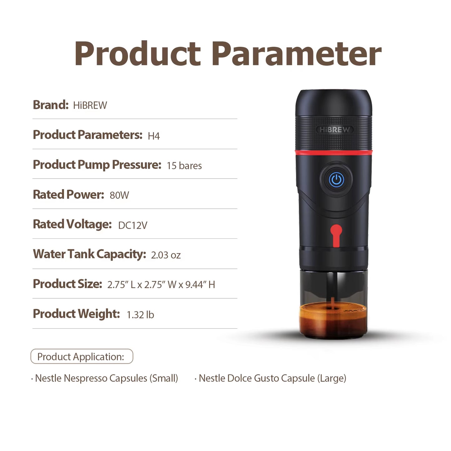 Portable Coffee Machine for Car & Home,Dc12V Expresso Coffee Maker Fit Nexpresso Dolce Pod Capsule Coffee Powder H4