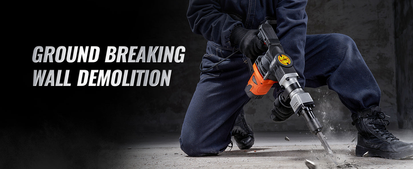 SucceBuy 1400W Demolition Jack Hammer Electric Jackhammer Heavy Duty 2900 BPM Concrete Breaker 2pcs Chisels Bits Chipping