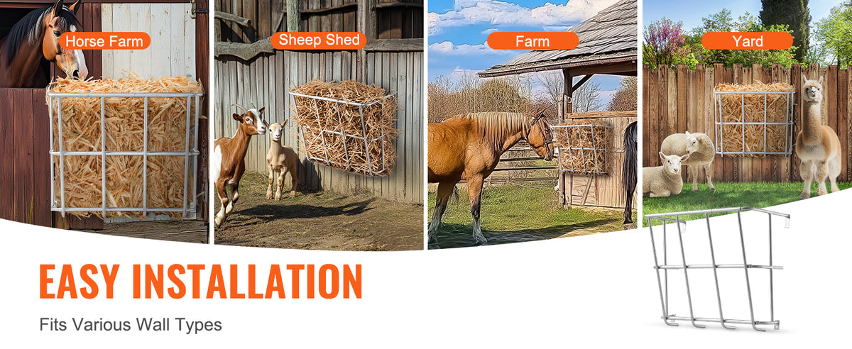 SucceBuy Livestock Hay Feeder Heavy-Duty Steel Goat Hay Rack Multiple Sided Feeding Rack for Sheep Farm Livestock Outdoor