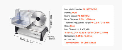 SucceBuy 7.5 inch Meat Slicer Electric Deli Slicer Machine 0-0.6 inch Thickness Home Food-Slicer for Meat, Ham, Baguett, Steak