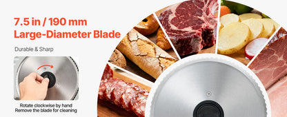 SucceBuy 7.5 inch Meat Slicer Electric Deli Slicer Machine 0-0.6 inch Thickness Home Food-Slicer for Meat, Ham, Baguett, Steak