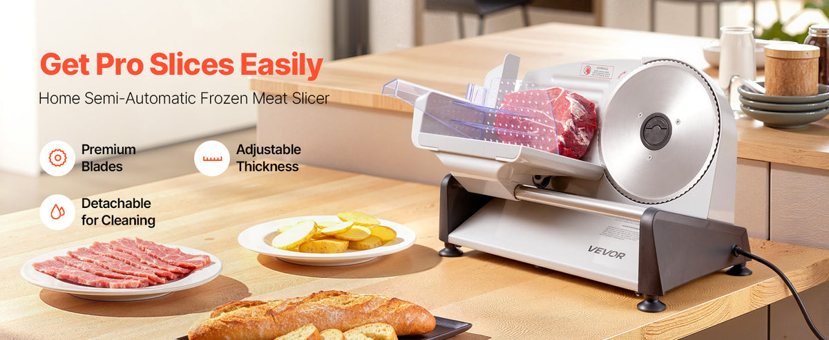 SucceBuy 7.5 inch Meat Slicer Electric Deli Slicer Machine 0-0.6 inch Thickness Home Food-Slicer for Meat, Ham, Baguett, Steak