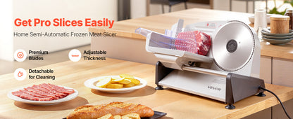 SucceBuy 7.5 inch Meat Slicer Electric Deli Slicer Machine 0-0.6 inch Thickness Home Food-Slicer for Meat, Ham, Baguett, Steak