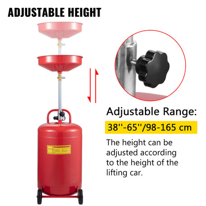 SucceBuy 20 Gallon Waste Oil Drain Tank Air Operated Drainer with Pressure Regulating Valve for Fluid Fuel Transfer Drainage