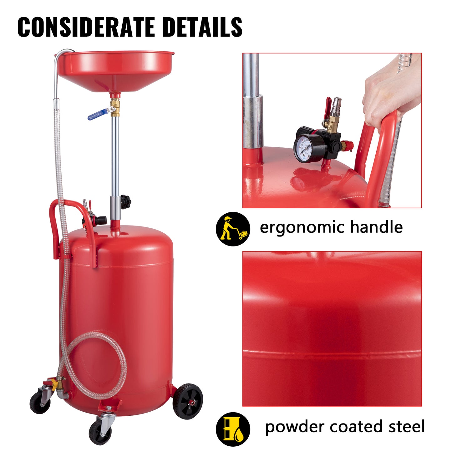SucceBuy 20 Gallon Waste Oil Drain Tank Air Operated Drainer with Pressure Regulating Valve for Fluid Fuel Transfer Drainage