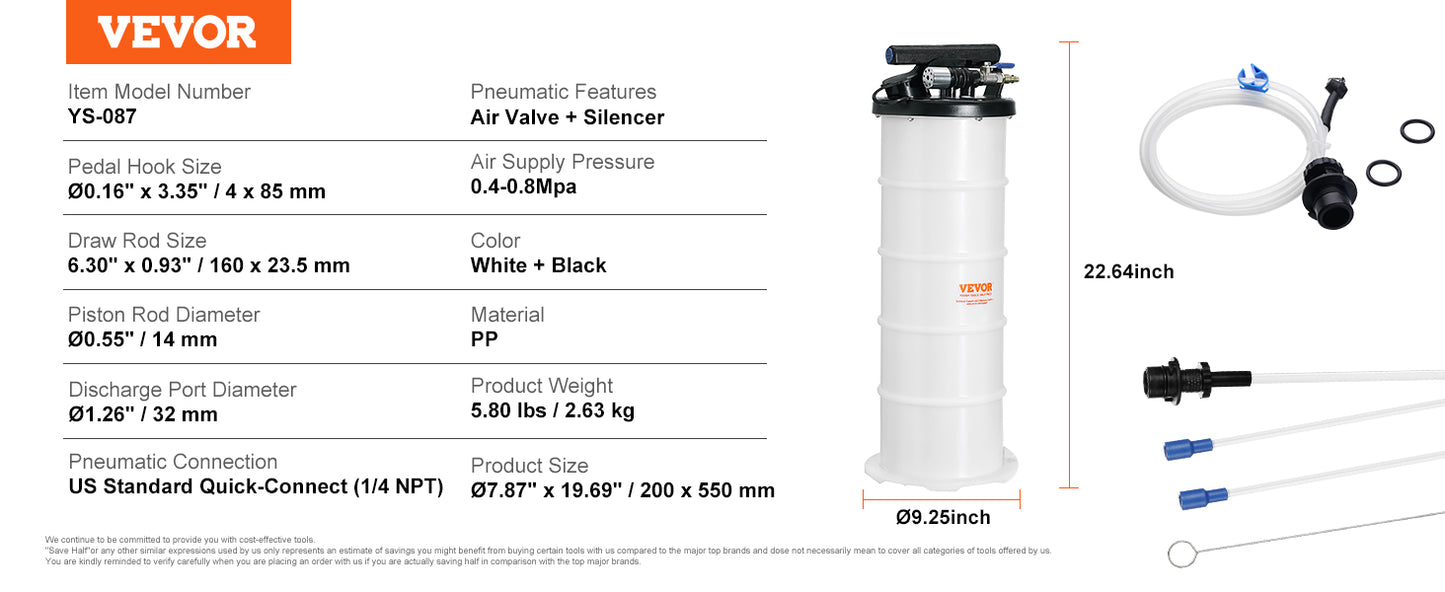 SucceBuy 6.5L/15L Pneumatic Fluid Extractor with Suction Hose Oil Changer Fuel Pump for Automotive Fluids Vacuum Evacuation