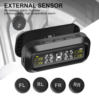 Solar Power External Sensor 2025 Auto Security Alarm Tyre Pressure Car TPMS Tyre Pressure Monitoring System Digital LCD Display