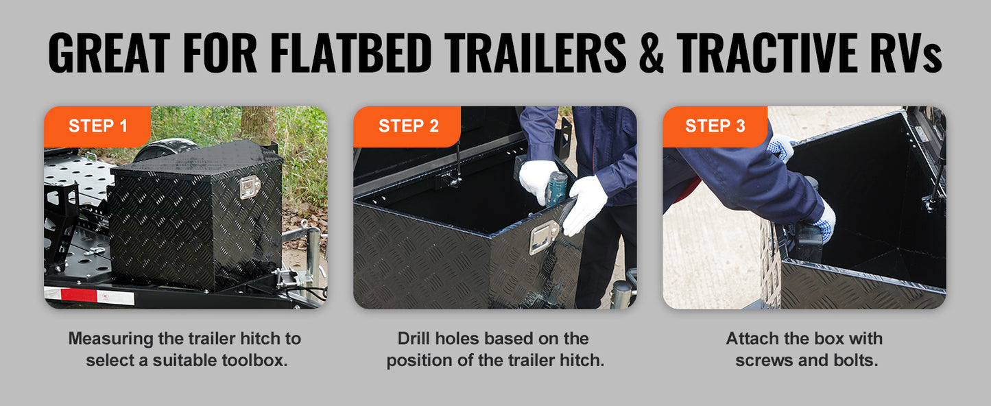 SucceBuy Trailer Tongue Box Aluminum Alloy Tongue Box Tool Chest Heavy Duty Trailer Box Utility Trailer Tongue Box for Pickup