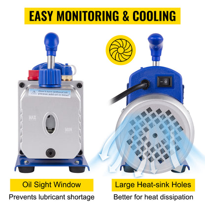 SucceBuy 1.8 CFM - 4.8 CFM Refrigerant Vacuum Pump Kits HVAC 1/3HP 1/4 HP with Manifold Gauge for Household Air Conditioning